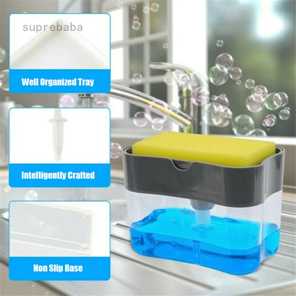 2-in-1 Dish Soap Dispenser with Sponge Holder Tray – Domestic