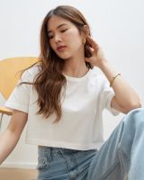 Phadha-Crop Tee (White) เสื้อครอป เสื้อยืดตัวสั้นผู้หญิง ทรงตรง ผ้า Premium cotton ผ้านิ่ม สีขาว