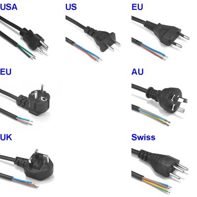 EU USA Power Cable 1.5m 0.75mm2 Pigtail Rewired Cable Schuko CEE 7/7 Extension Cord For Electrical Sockets LED Floodlight Vacuum