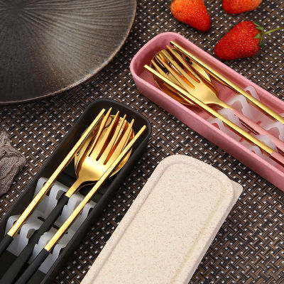 High Quality 2/3Pcs Portable Chopsticks Fork Spoon Travel Cutlery Set Eating Tool Product selling Household Flatware SetsTH