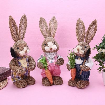 2021 New Artificial Straw Bunny Home Garden Rabbit Decoration Easter Theme Party Decor Easter Party Supplies