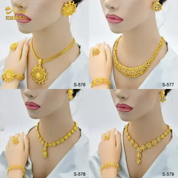 New Arabic Dubai Jewelry Set for Women Earrings Ethiopian African Long Chain  Gold Color Necklace Wedding Gift - African Boutique
