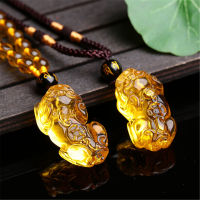 Hand Carved Natural Citrine Pixiu Pendant Men Women Bring Wealth Yellow Crystal Amulet Necklace Sweater Chain Dropship