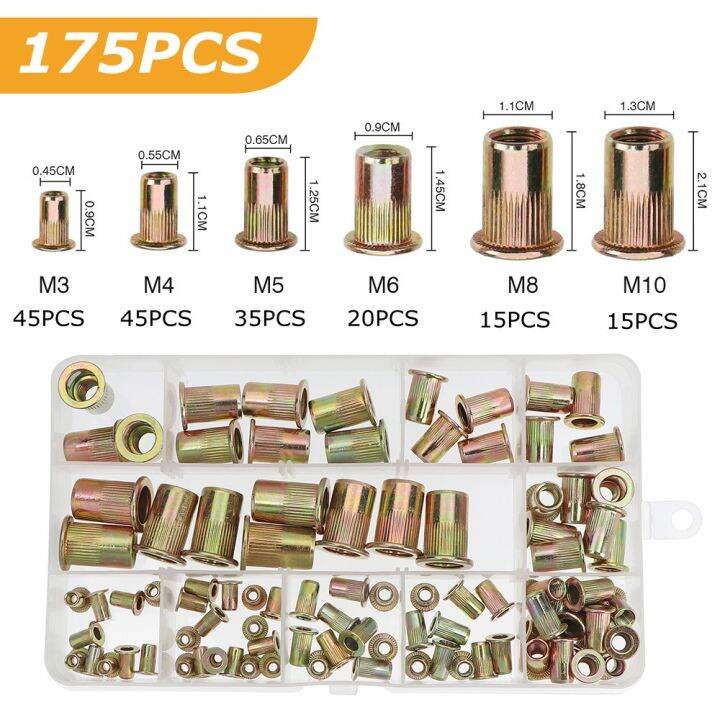 175pcs/set M3 M4 M5 M6 M8 M10 Rivnut Steel Rivet Nut Insert Rivets