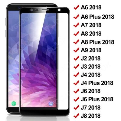 ♥Ready Stock【Tempered 】15D ป้องกันแก้วสำหรับ Samsung Galaxy A6 A8 Plus J4 J6 J6Plus J2 J3 A7 J7 J8 A9 2018กระจกนิรภัยป้องกันหน้าจอฟิล์ม