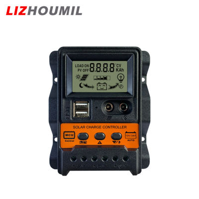 LIZHOUMIL ตัวควบคุมแผงโซล่า12V/ 24V เครื่องควบคุมการชาร์จพลังงานแสงอาทิตย์30A พร้อมพอร์ต USB หน้าจอแสดงผล LCD แบบคู่