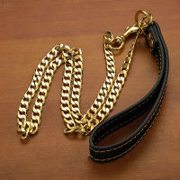 Pet Supplies Walking Dog Leash Stainless Steel Gold Curb Chain Leash Lead Leather Handle For Pitbully Bulldog