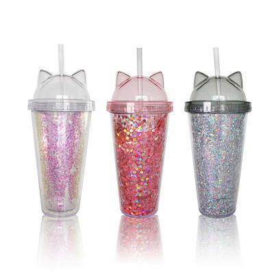 Lovely Gift Cup Flash Film Double Layered Cup Pipette Cup Water Cup Plastic