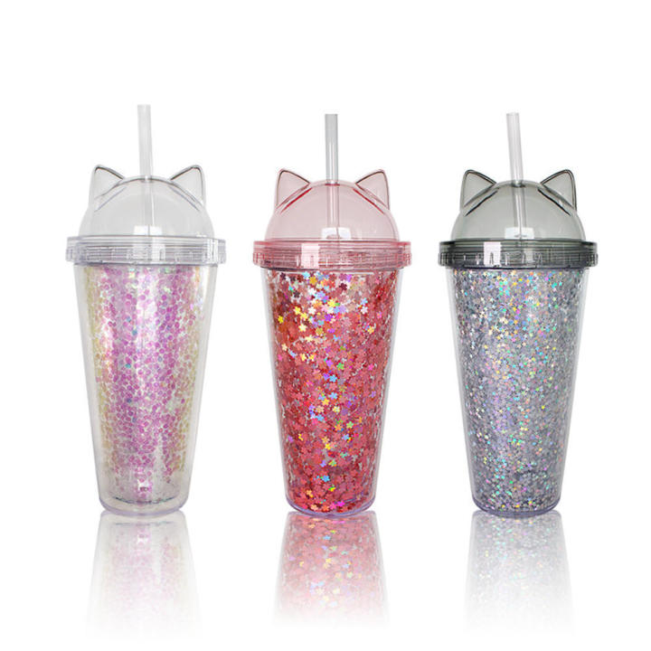 lovely-gift-cup-flash-film-double-layered-cup-pipette-cup-water-cup-plastic