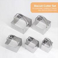 5pcs 5 Sizes Biscuit Cutter Set Square Stainless Steel Cookies Cutter for Dough Pastry Scone Sandwich Kitchen Tools Bag Accessories