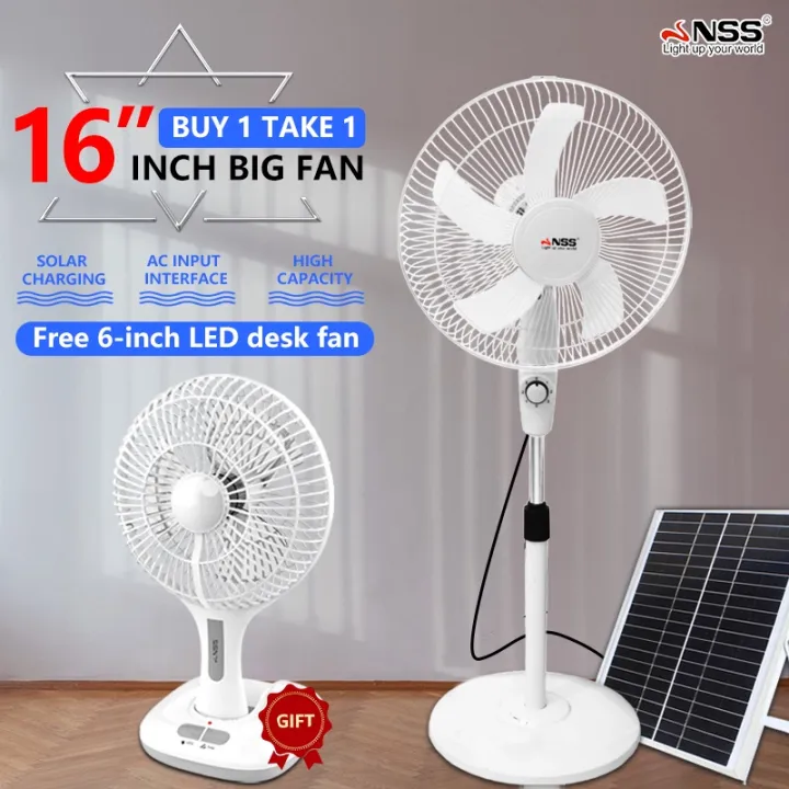 Nss Solar Electric Fan 16 Inch Ac Dc Dual Power Rechargeable Stand Fan 