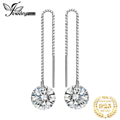 JewelryPalace 925 Sterling Silver Earrings Cubic Zirconia Simulated Diamond Long Drop Dangle Thread Earings for Women Girl
