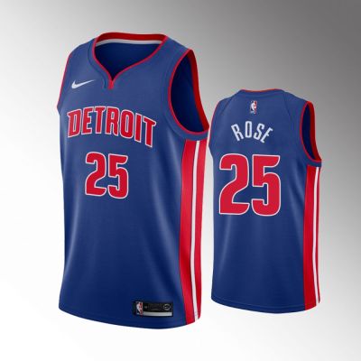 Ready Stock 22/23 Top Quality Authentic Basketball Jersey 2019-20 Mens Detroit Pistons 25 Derrick Rose Blue Jersey - Icon Edition