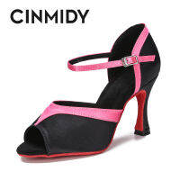 CINMIDY ผ้าไหมซาตินรองเท้าเต้นรำผู้หญิงรองเท้าเต้นรำบอลรูม Tango Salsa Latin Dance รองเท้า Soft Sole Party รองเท้า Lady Dance รองเท้าแตะ