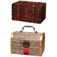 1Pcs Antique Style Jewelry Organizer &amp; 1Pcs Piggy Bank Wooden Case Exquisite Storage Box with Keys