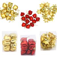 12PCS/lot Red Gold Christmas Pendants Christmas Star Heart Tree Ornaments Decorations Xmas Crafts Xmas Party Home Supplies