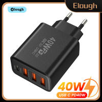 Elough เครื่องชาร์จ USB Type C 40W 4พอร์ตชาร์จเร็วปลั๊ก EU 3.0ตัวชาร์จไฟสำหรับ IPhone อะแดปเตอร์ชาร์จ PD โทรศัพท์มือถือ