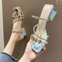 【CW】Fashion Black Summer Sandals Open Toe Women Sandles Thick Heel Flip Flops Square Toe Gladiator Shoes Women Slippers Size 34-40