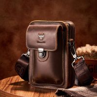 Genuine Leather Mens Shoulder Bag High Quality Cowhide Crossbody Bag Multifunction Fanny Waist Bag Travel Sports Belt Bum Pouch Running Belt