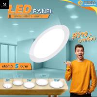 machineshop88 โคมไฟดาวน์ไลท์ LED Downlight Panel ฝังฝ้า ติดฝ้าเพดาน 3W 6W 9W 12W 18W ดาวไลท์ แบบบาง กลม แสงขาวDaylight 6500K