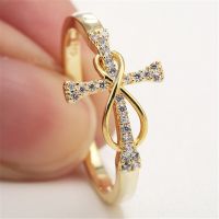 2021 New Jesus Cross Ring For Women Fashion Gold Color Infinity Symbol CZ Zircon Finger Ring Drop Shipping