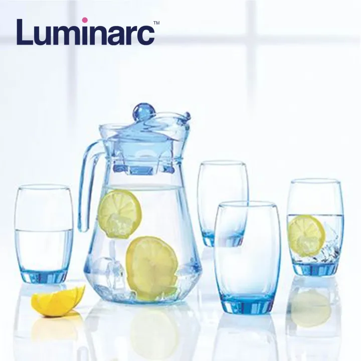 Luminarc 5pcs Drinkware Ice Blue Water Drink Set 13 L Jug And 350 Ml Tumbler Glasses Cari023 5029
