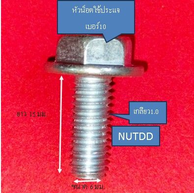 น็อตตัวผู้ติดแหวนเบอร์10 (M6) เกลียวยาว15มิล #เกลียวมิล1.0 (1ถุง10ตัว)