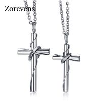 ZORCVENS 2023 New Brand Stainless Steel Silver Color Womens Mens Fashion Love Cross Couple Pendant Necklace