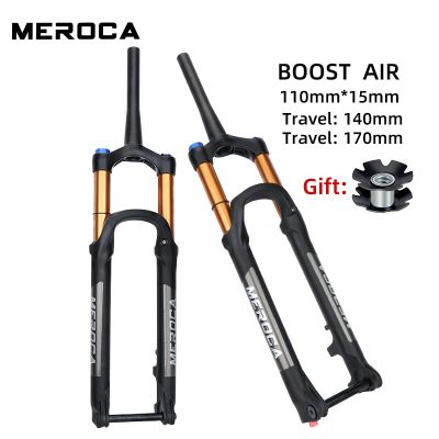 MEROCA 27.5นิ้ว140ตะเกียบหน้ารถจักรยานภูเขา/170มม. จังหวะการดูดซับแรงกระแทกส้อมอากาศเพิ่มโช๊คจักรยานปรับลด110มม.