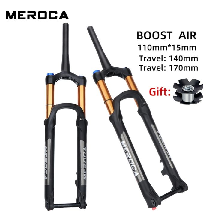 meroca-27-5นิ้ว140ตะเกียบหน้ารถจักรยานภูเขา-170มม-จังหวะการดูดซับแรงกระแทกส้อมอากาศเพิ่มโช๊คจักรยานปรับลด110มม