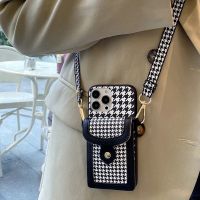 [Electronic film] Vintage Chic สีขาว/สีดำ Checkered Purse กระเป๋า Cross Body สำหรับ iPhone 13 11 12 14 Pro Max 7 8 Plus XR