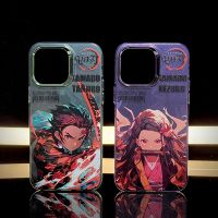 ~เคสโทรศัพท์มือถือ ผิวด้าน ลาย Demon Slayer Tanjirou Nezuko สีเงิน สําหรับ iPhone 14 Pro Max 13 12 Pro Max 11