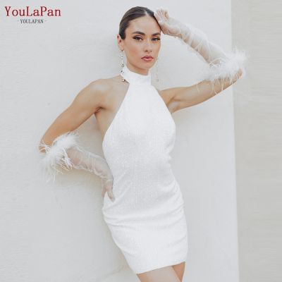● YouLaPan Bridal Gloves with Feathers Sexy Ladies Gloves Bachelorette Party Cocktail Party Wedding Accessories VM23