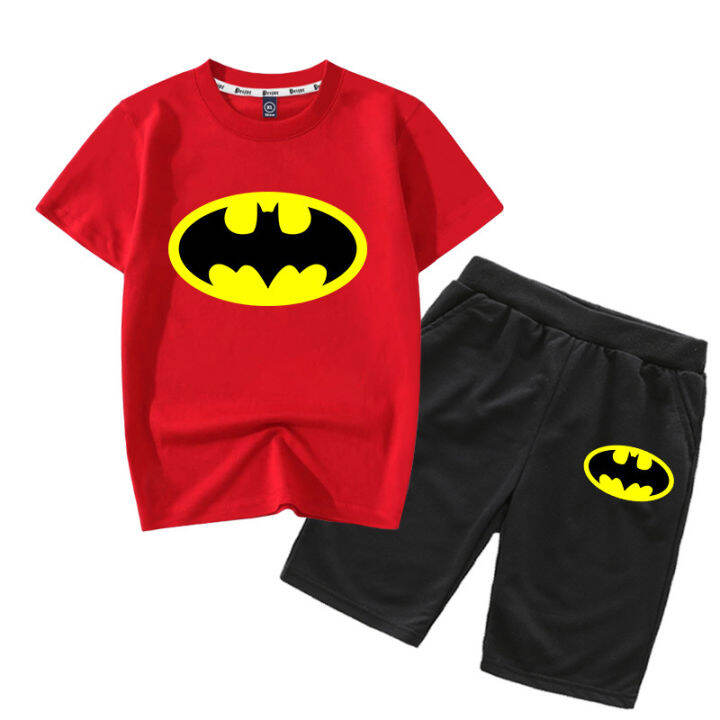 bat-mans-2023ชุดเซ็ตเสื้อยืดใหม่0000การ์ตูน-อะนิเมะถักเสื้อแขนสั้นเด็กผ้าฝ้ายกางเกงขาสั้นพิมพ์ลายแฟชั่น