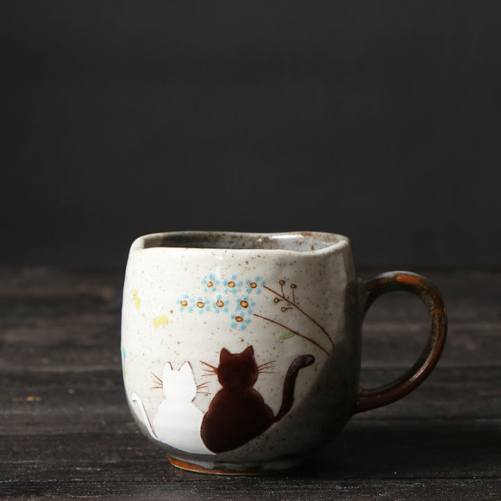 japanese-style-kutani-yaki-hand-made-golden-flower-mug-cat-coffee-cup-hand-made-ceramic-tea-cup-birthday-gift