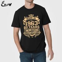 Euow Unisex 100% Cotton Made In 1963 60 Years Of Being Awesome 60th Birthday Vintage Men Clothing T-Shirt Casual Luxury Tee Tops