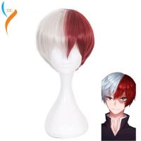 อะนิเมะ My Hero Academia Boku No Hiro Akademia Shoto Todoroki Shouto ขาวและวิกผมคอสเพลย์สีแดง + ตาข่ายคลุมผมสำหรับใส่วิก