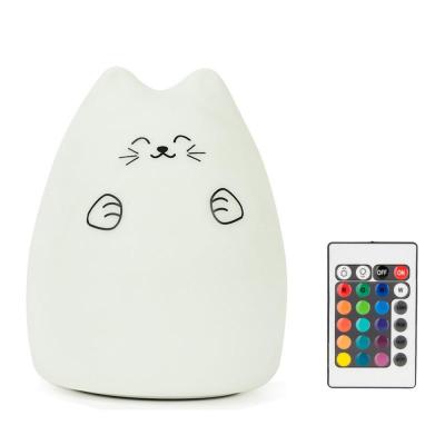 Cute Cat LED Night Light ABS Silicone Touch Sensor Remote Control Desktop Decor Bedroom Ornaments USB Charge Home Accessories
