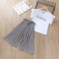 Ready Stock Cheap Korean Version Summer Baby Girl Clothing Flying Sleeve Flared Pants Suit Sleeveless Childrens Top 2-Piece Set Fashion Shirt Loose Thin St