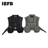 IEFB Mens 2022 American New Style Functional Tactical Waistcoat Zipper Coat Couple Tooling Dark Loose Lapel Multi Pocket Vest