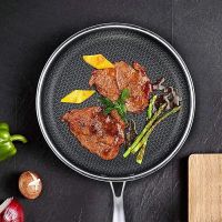 New Kitchen High Quality 410 Stainless Steel Material Frying Pan Non Stick Steak Pans Electromagnetic Furnace General