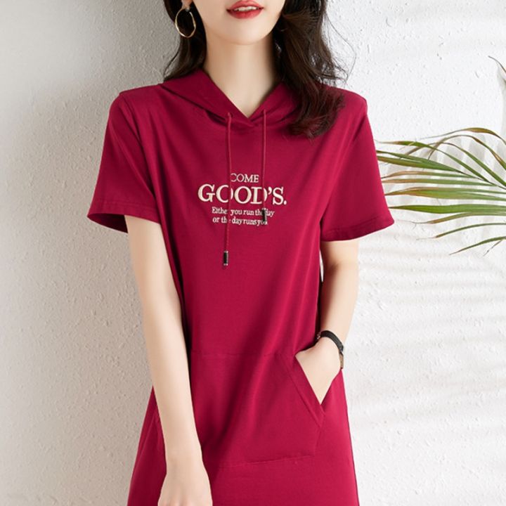 9246-blue-red-t-shirt-dress-short-sleeves-letters-hooded-dress-pullovers-cotton-straight-front-pockets-t-shirt-dress-summer2023