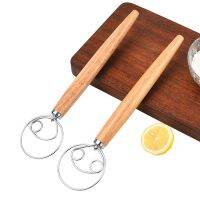 13 Inch Oak Handle Flour Mixer Flour Mixer Danish Dough Mixing Stick Stainless Steel Coil Egg Beater