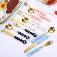 Cute Cat Claw Shape Tableware 304 Stainless Steel Spoon Fork Dessert Steak Cutlery Eco-friendly Silverware Dinnerware Set