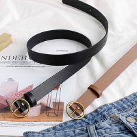 Fashion Round Buckle Solid Color Belt Jeans Belt PU Belt Women Bronze Buckle Belt