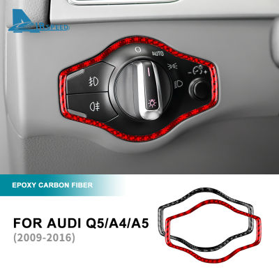 HOT สติกเกอร์คาร์บอนไฟเบอร์ ติดปุ่มสวิตช์ไฟหน้ารถยนต์ สําหรับ Audi A4 A5 Q5 2009-2016