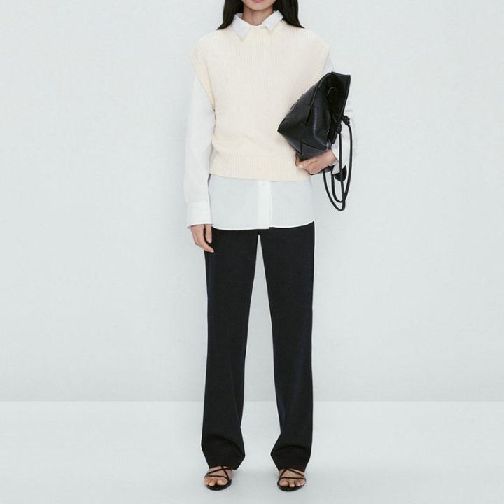 massimo-dutti-เสื้อสเวตเตอร์ผ้าฝ้ายสีขาว-เสื้อสเวตเตอร์คอกลมคอกลม2023ใหม่สำหรับผู้หญิงสำหรับฤดูใบไม้ผลิ-ฤดูร้อน
