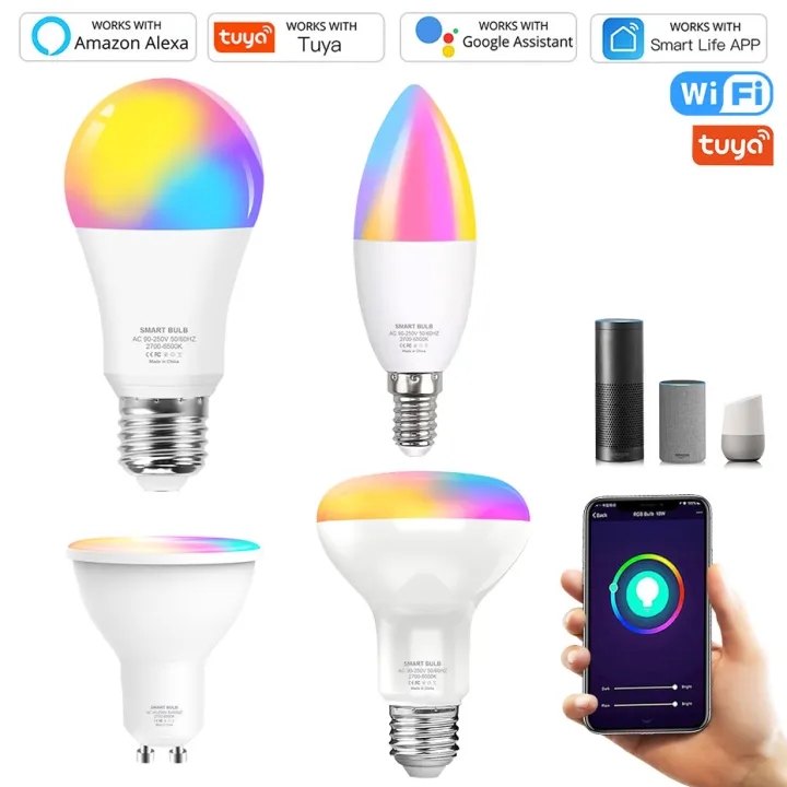 E27E14GU10 LED หลอดไฟ RGB หรี่แสงได้โคมไฟ8วัตต์12วัตต์15วัตต์ Tuya ...