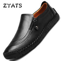 ZYATS รองเท้าหนังส้นเตี้ยกระเป๋าถือบุรุษหนังวัวใหม่รองเท้าเย็บมือรองเท้าโลฟเฟอร์ลำลองคุณภาพสูงรองเท้าขนาดใหญ่ขับรถ38-48