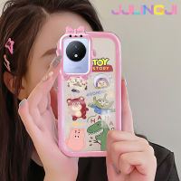 Jlingji เคสสำหรับ VIVO Y02 Y11 Y02A เคส2023เอเลี่ยน,เคสเลนส์กล้องถ่ายรูปซิลิกาเจลเคสโทรศัพท์โปร่งใสรูปโบว์รูปหมีน้อยลายสตรอเบอร์รี่แบร์รี่มอนสเตอร์ตัวน้อยกันกระแทกฝาครอบป้องกัน